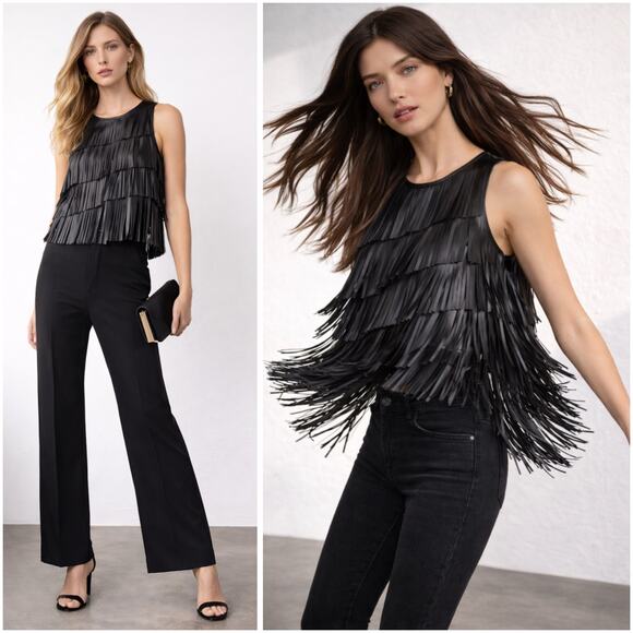 Ulla Johnson Leonie Black Leather Fringe Sleeveless Shell Top Size 2 / Small - Picture 8 of 8